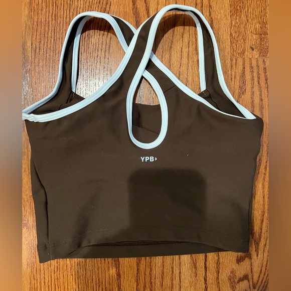 Brown Sports Bra with White Trim - Picture 2 of 4